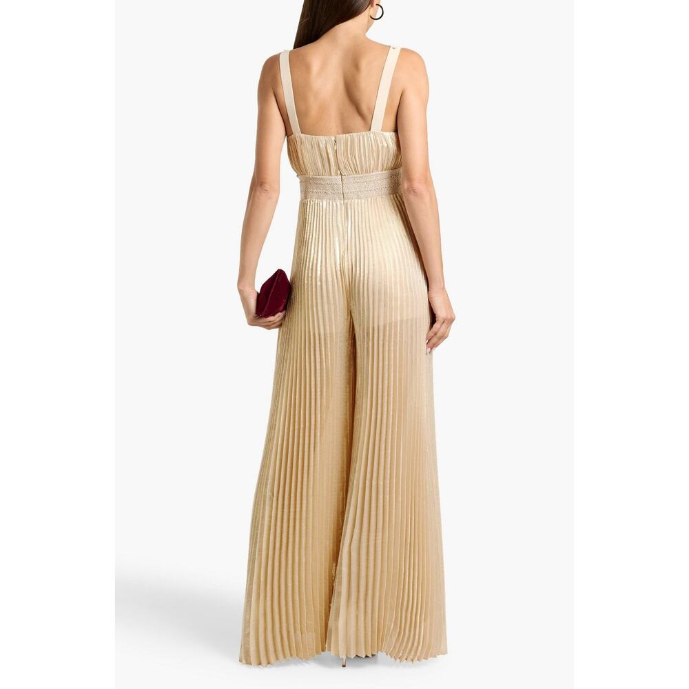 Alice + Olivia Rosalie Wide leg silk blend pleated gold jumpsuit size 0 - Picture 3 of 11